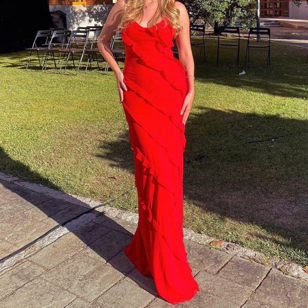 Josefina Chiffon Ruffle Side Split Maxi Dress
